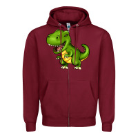Burgundy Cartoon T-Rex Zipper Hoodie - HowdyJamesFarm