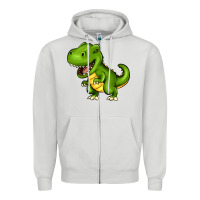 Dove Grey Cartoon T-Rex Zipper Hoodie - HowdyJamesFarm