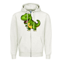 Oatmeal Heather Cartoon T-Rex Zipper Hoodie - HowdyJamesFarm