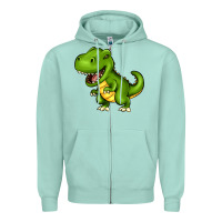 Seafoam Cartoon T-Rex Zipper Hoodie - HowdyJamesFarm