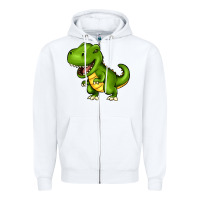 White Cartoon T-Rex Zipper Hoodie - HowdyJamesFarm