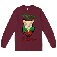 Burgundy Merry Christmas Cat Long Sleeve Tee - Bettercallsaul