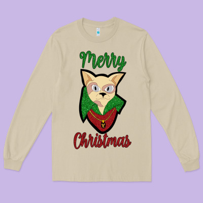 Merry Christmas Cat Long Sleeve Tee Designed By Bettercallsaul