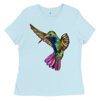 Baby Blue Flying Ruby Throated Hummingbird Ladies Tee - LillyAllenDesigns