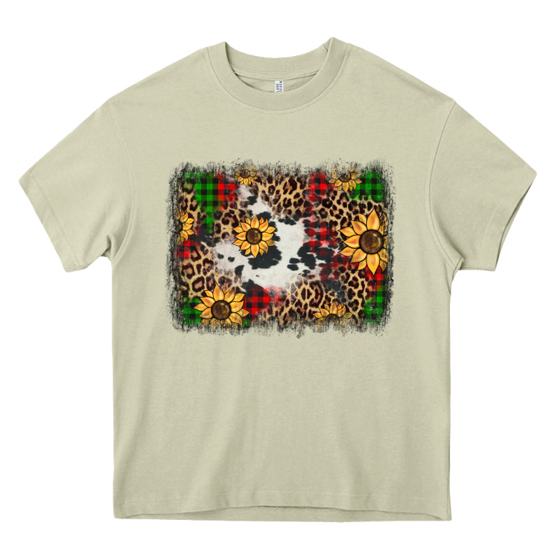 Distressed Christmas Sunflowers Leopard Cowhide Background Heavy Core Tee by Jasminsmagicworld | Teevron