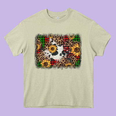 Distressed Christmas Sunflowers Leopard Cowhide Background Heavy Core Tee Designed By Jasminsmagicworld