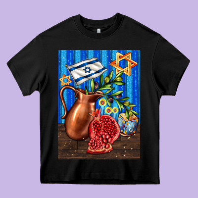 Hanukkah Table With Oil Pitcher Heavy Core Tee Designed By Adodesignshop