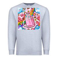 Heather Grey unicorn coffe cup and star with rainbow seamless pattern bbs Premium Sweatshirt - BundleAndBundleShop