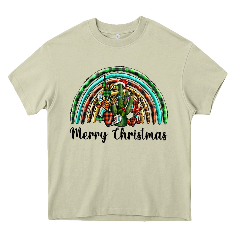 Merry Christmas Cactus Rainbow Heavy Core Tee by BarkalooDesign | Teevron