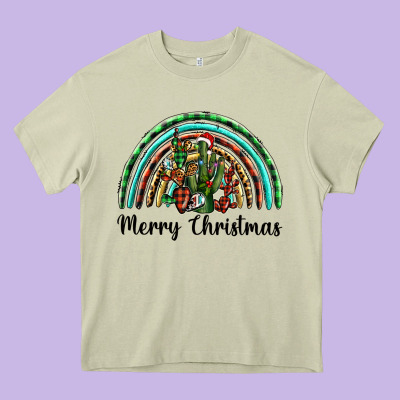 Merry Christmas Cactus Rainbow Heavy Core Tee Designed By Barkaloodesign