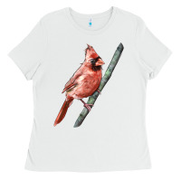 White Northern Cardinal Bird Ladies Tee - LillyAllenDesigns