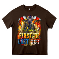 Chocolate Brown First In last Out American Firefighter Heavy Core Tee - LillyAllenDesigns