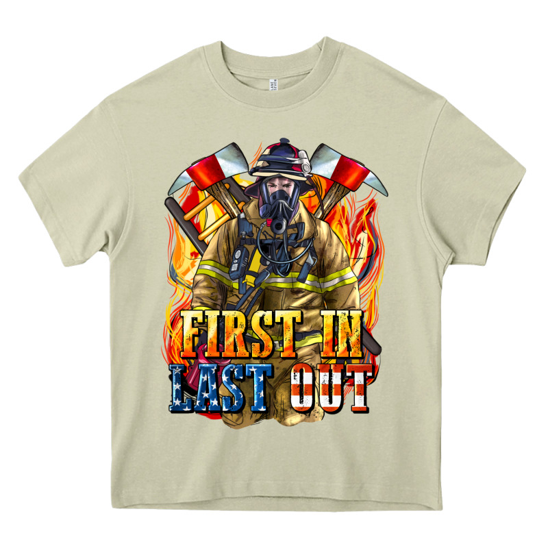 First In Last Out American Firefighter Heavy Core Tee by LillyAllenDesigns | Teevron