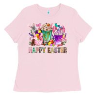 Bubblegum Pink Happy Easter coffee cups with Bunny Ladies Tee - NancyCooperArtShop