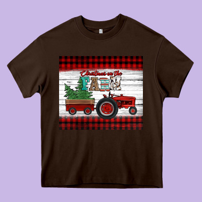 Christmas On The Farm Tractor Heavy Core Tee Designed By Jasminsmagicworld