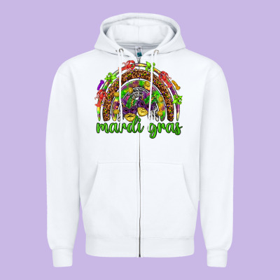 Mardi Gras Rainbow And Masks Zipper Hoodie Designed By Howdyjamesfarm