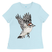 Baby Blue Flying Downy Woodpecker Ladies Tee - LillyAllenDesigns