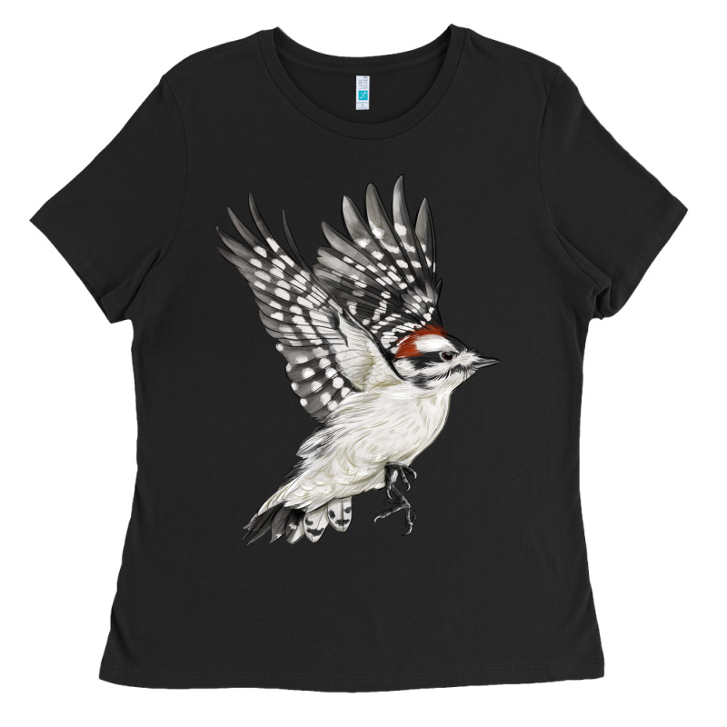 Flying Downy Woodpecker Ladies Tee by LillyAllenDesigns | Teevron