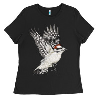 Black Flying Downy Woodpecker Ladies Tee - LillyAllenDesigns