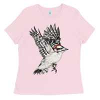 Bubblegum Pink Flying Downy Woodpecker Ladies Tee - LillyAllenDesigns