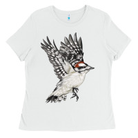 White Flying Downy Woodpecker Ladies Tee - LillyAllenDesigns