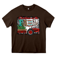 Chocolate Brown christmas on the farm tractor buffalo plaid Heavy Core Tee - Jasminsmagicworld