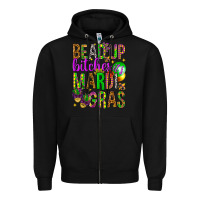 Black Bead up bitches it's Mardi Gras Zipper Hoodie - HowdyJamesFarm