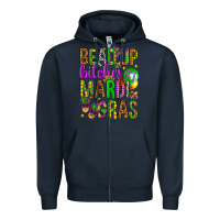 Navy Bead up bitches it's Mardi Gras Zipper Hoodie - HowdyJamesFarm