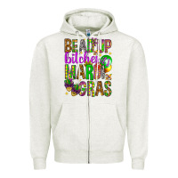 Oatmeal Heather Bead up bitches it's Mardi Gras Zipper Hoodie - HowdyJamesFarm