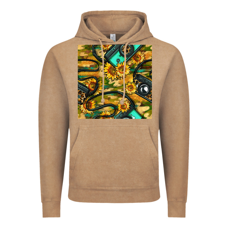 Leopard Digital Camera And Sunflowers With Camouflage Seamless Pattern Vintage Hoodie by BundleAndBundleShop | Teevron