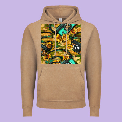 Leopard Digital Camera And Sunflowers With Camouflage Seamless Pattern Vintage Hoodie Designed By Bundleandbundleshop