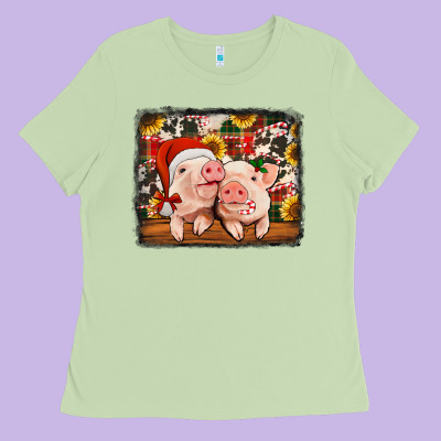 Christmas Pigs Ladies Tee Designed By Jasminsmagicworld