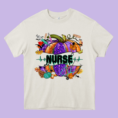 Halloween Nurse Pumpkin Heavy Core Tee Designed By Nancycooperartshop