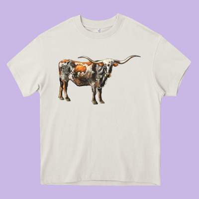 Texas Longhorn Cow Heavy Core Tee Designed By Lillyallendesigns