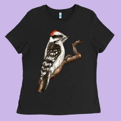 Downy Woodpecker Ladies Tee Designed By Lillyallendesigns