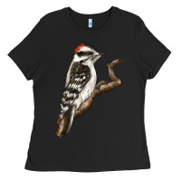 Black Downy Woodpecker Ladies Tee - LillyAllenDesigns