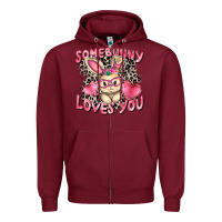 Burgundy Somebunny loves you Easter Day Zipper Hoodie - CowGirlArtShop