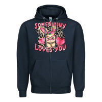 Navy Somebunny loves you Easter Day Zipper Hoodie - CowGirlArtShop