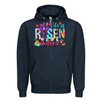Navy He is risen indeed Happy Easter Day Zipper Hoodie - HowdyJamesFarm