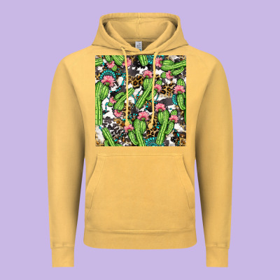 Western Cactus And Turquoise Gemstone With Leopard And Cowhide Seamles Vintage Hoodie Designed By Bundleandbundleshop