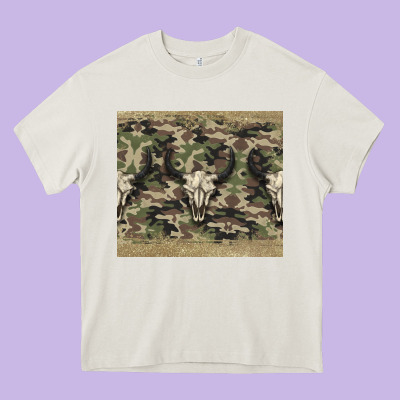 Camouflage Bull Skull Heavy Core Tee Designed By Jasminsmagicworld
