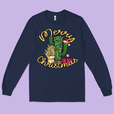 Merry Christmas Cactus Long Sleeve Tee Designed By Bettercallsaul