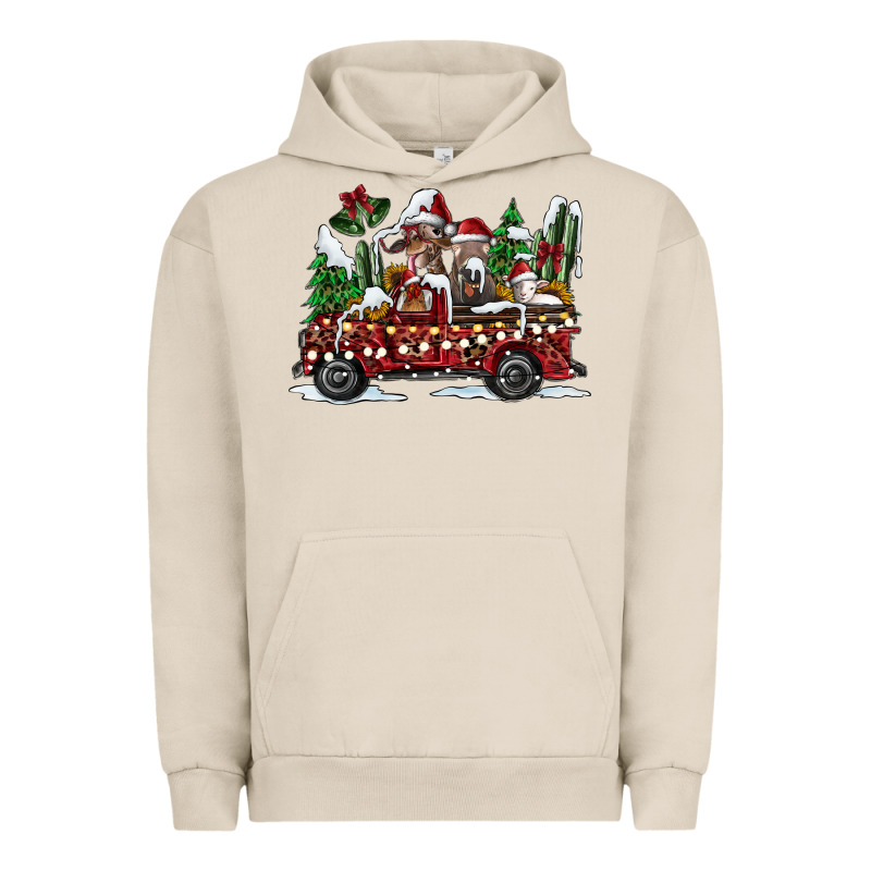 Festive Farm Animal Christmas Truck Urban Hoodie by CowhideDigitalArt | Teevron