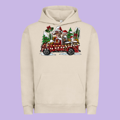 Festive Farm Animal Christmas Truck Urban Hoodie Designed By Cowhidedigitalart