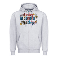Heather Grey Happy memorial day 4th of july Zipper Hoodie - CowGirlArtShop