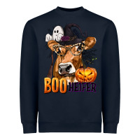 Navy Boo Heifer Cow with Halloween Heavyweight Sweatshirt - texasbilliewilder
