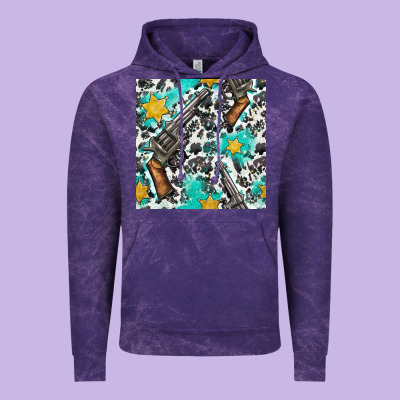 Western Gun And Sheriff Stars With Cowhide Seamless Pattern Vintage Hoodie Designed By Bundleandbundleshop