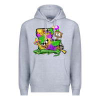 Heather Grey louisiana map alligator mardi gras olivia Premium Hoodie - OliviaCreatesArt