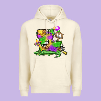 Louisiana Map Alligator Mardi Gras Olivia Premium Hoodie Designed By Oliviacreatesart