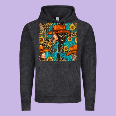 Western Girl Hair Clasp And Sunflower With Leopard And Glitter Seamles Vintage Hoodie Designed By Bundleandbundleshop